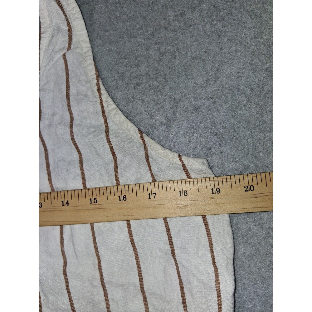 Stars Above Linen Blend Cropped Racerback Tank Top Size L Pinstripe Coastal Boho - Picture 8 of 10